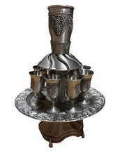 Judaica Pewter Wine Fountain Complete With 8 Cups Grape Design NEW High Holy Day picture