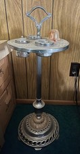 Vintage Mid Century Standing Ashtray Smoking Stand Marble Look 28” picture