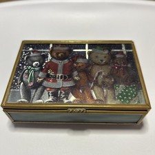 Vintage Via Vermont Ltd. Trinket Box Stained Glass And Brass Holliday Bears picture