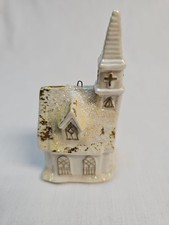 White & Gold Porcelain Little Chapel Church Christmas Decor Ornament picture