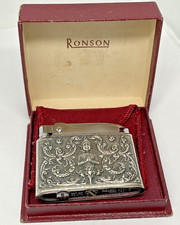 Ronson Adonis Cigarette Lighter in Siam Sterling Silver Case Original Box picture