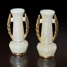 Pair Vintage Hollywood Regency Lusterware Ceramic 9