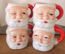 Set of 4 Vintage Winking Santa Face Miniature Christmas Cup Mugs Japan  picture