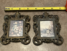 Vintage Italian Pictures in Ornate Bronze Metal Frames Italy 4