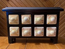 RARE Find Antique 1940's Spice Rack Dark Wood /Porcelain Drawers picture
