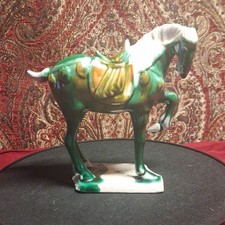 VINTAGE CHINESE TANG SANCAI GLAZE, THREE COLOR WAR HORSE FIGURINE, MARKED picture