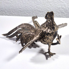 Vintage French Spelter Metal Fighting Rooster Statue Farmhouse White Metal 5 in picture