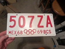 A++ NEAR MINT 1968-1969 HIGH QUALITY MEXICO OLYMPICS LICENSE PLATE picture