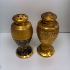 Salt And Pepper Shakers Stouffer Art Deco Gold Tone Gilded Porcelain Vintage picture