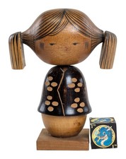 Rare Vintage Creative Kokeshi Doll Girl w/ Pigtails by Norio from Japan, 5.1