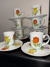 VTG 1979 Sheffield TULIP TIME 16 Piece Coffee Set Mugs/Plates Floral Japan picture