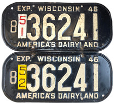 Vintage Wisconsin 1946 1951 1952 Auto License Plate Set Pair 8 35241 Wall Decor picture