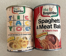Lot of 2 VTG Chef Boyardee Spaghetti & Meatball & Tic Tac Toe Tin Coin Can Banks picture