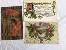 Lot of 3 VINTAGE ANTIQUE CHRISTMAS POSTCARDS  Embossed 1907 & 1909  Used picture