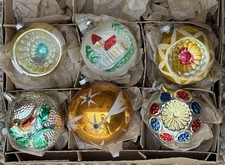 VTG German Indent Reflector Blown Glass Hand Painted Glass Christmas Ornaments picture