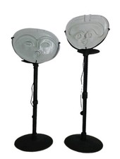 Vintage Pair Brutalist Glass Face Candle Holders - 90s Mexican Folk Art picture