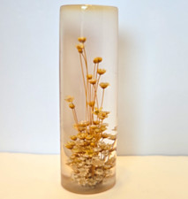 Vtg 1970s Lucite Resin Flower Cylinder Paperweight Fall Harvest Wheat Color 6