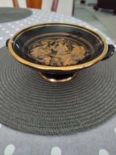 Vintage 24k Gold Greek kylix wine cup Hermes, Artemis, and Apollo. picture