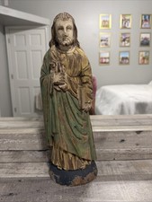 Hand-Carved VTG FlatBack Santo /St. Peter the Apostle?Folk Art 12” Mol Signed picture