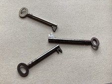 3 (THREE) ANTIQUE LARGE HOLLOW BARREL METAL LOCKING KEYS …. VGC (KEYS 7) picture