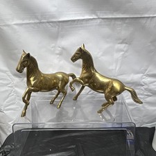 A Pair of Vintage Solid Brass Prancing Or Running Horse Figurines 5.5 Inch Tall picture