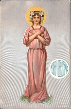 New Year's Woman in Pink Robe Embossed c1910s-20s Vintage Postcard picture