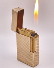 S.T. DUPONT Vintage WORKING L1 BR Large Lighter Gold Horizontal Lines 1970's picture