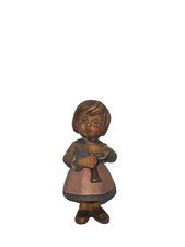 Vintage ANRI Young Girl With Flute Wood Figure picture