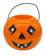 Vintage Small 4” Rosbro Tico Halloween Plastic Pumpkin JOL Bucket w/ Metal Bail picture