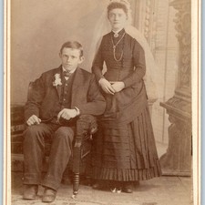 c1880s Molilne, ILL Newlywed Man Woman Veil Wedding Cabinet Card Photo Jones B5 picture
