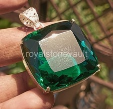 120 Ct Natural Green Emerald Cushion Shape 925 Silver Pendant IGL Loose Gem 6JDA picture