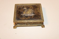 Old Vintage Metal Cast Carved Brass Colored Cigarette Case With Swan picture