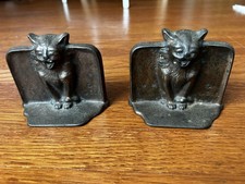 Antique 1925 DAL Cast Iron Gothic Medieval Cat Statue USA 2 Bookends picture