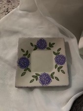 Vintage Square Ceramic Plate with Purple Floral Design picture