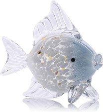 Large Hand Blown Glass Fish Figurines, Aquarium Sea Glass Art, Blue White Fish S picture