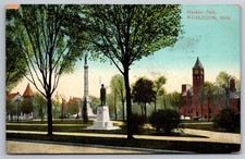 Hackley Park Monument Statue Church Sidewalks Muskegon MI C1908 Postcard W17 picture