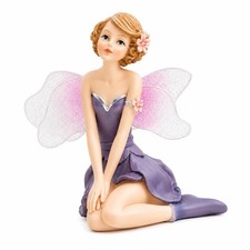 Comfy Hour Flower Fairy Figurine, Kneeling Lavender Fairy with Glitter Wings picture