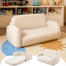 2-In-1 Sherpa Fold Out Kids Couch, Extra Wide Comfy Kid Chair, Convertible Kids picture