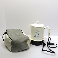 Vintage Regal Poly-Perk White Blue Floral Electric Coffee Percolator Set w/ Case picture
