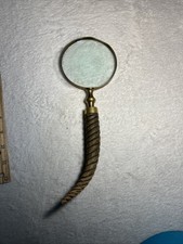 Vintage Carved Resin Horn Handle Brass Magnifying Glass Spiral Carved Desk Decor picture
