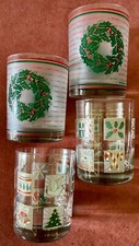 4 VTG Culver Merry Christmas Wreath & Potpourri Cocktail Rocks Holiday Glasses picture