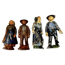 Vintage Cast Iron Amish Family Figurines Set of 4 Hand Painted 1940s 1950s picture