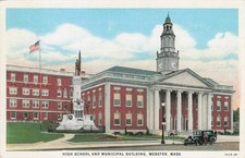 Webster, MA High School & Municipal Building C.T. American Art Postcard picture