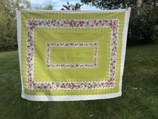 Vintage 1940S 50S Tablecloth White Green Pink Floral about 50x59โ ๐ ๏ฟผ picture