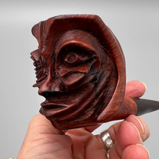 Pipe with Carved Man Detailed Face Unique Vintage Wood Carved Pipe 5 inches picture