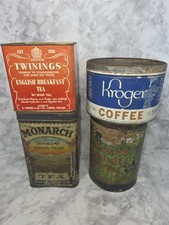 Vintage Coffee & Tea Tin Lot 4pc Monarch Manor House Kruger Twinings Advertising picture