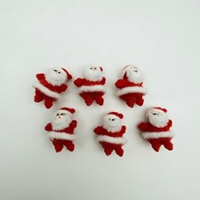 VINTAGE FLOCKED SANTA'S MINIATURE PLASTIC SANTA MADE IN TAWIAN LOT OF 6 picture