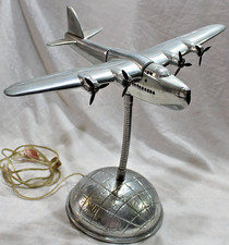 Vintage PAN AM PACIFIC CLIPPER SEAPLANE Airplane Table Lamp w/ Globe Base Works picture