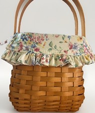 Longaberger Tote Handwoven Basket 2003 w/ Floral Liner & Protector picture