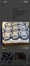 Vintage Patchwork Blue Calico Double Wedding Ring Table Topper 42 x 42 picture